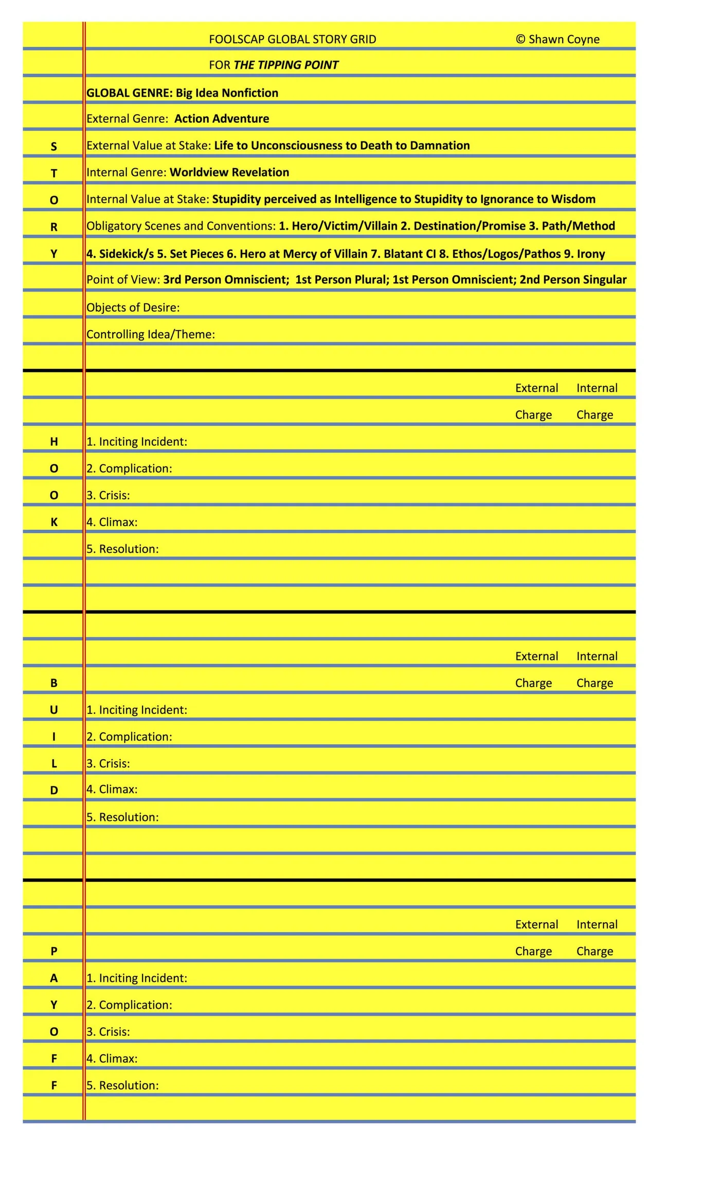 Foolscap Story Grid for The Tipping Point