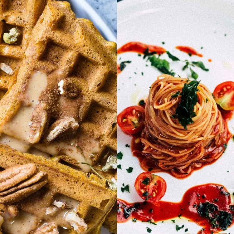 Diagram contrasting a Waffle Brain grid of separate labeled squares (work, family, money, love) with a Spaghetti Brain of tangled, touching noodles.