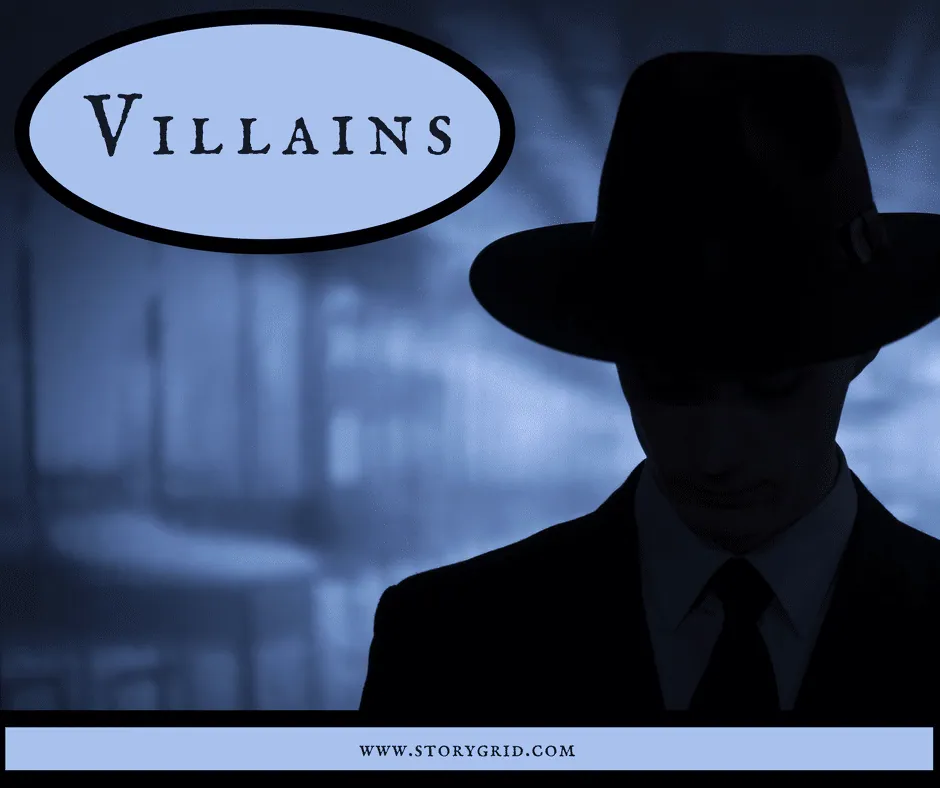 A shadowy villain figure looming over a smaller protagonist figure.