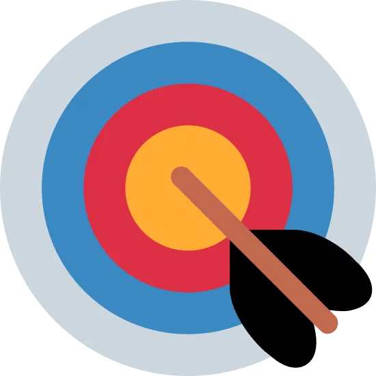 An arrow striking the bullseye of an archery target.