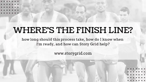 Title graphic "Where's the Finish Line?" over a photo of marathon runners.