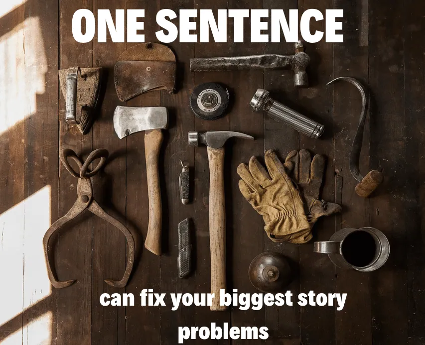 A single typed sentence highlighted on a page, representing a story's controlling idea.