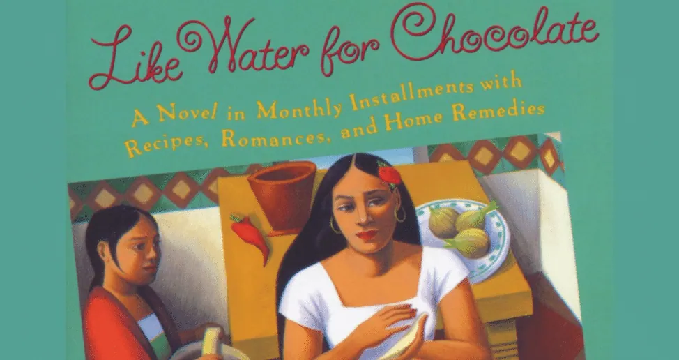 Cover of Like Water for Chocolate by Laura Esquivel, illustrated with a woman preparing food at a table beside a younger girl.