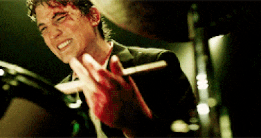 Neiman drumming through pain with a bloodied hand during the finale of Whiplash.