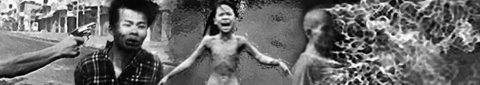 A montage of iconic, harrowing Vietnam War news photographs.