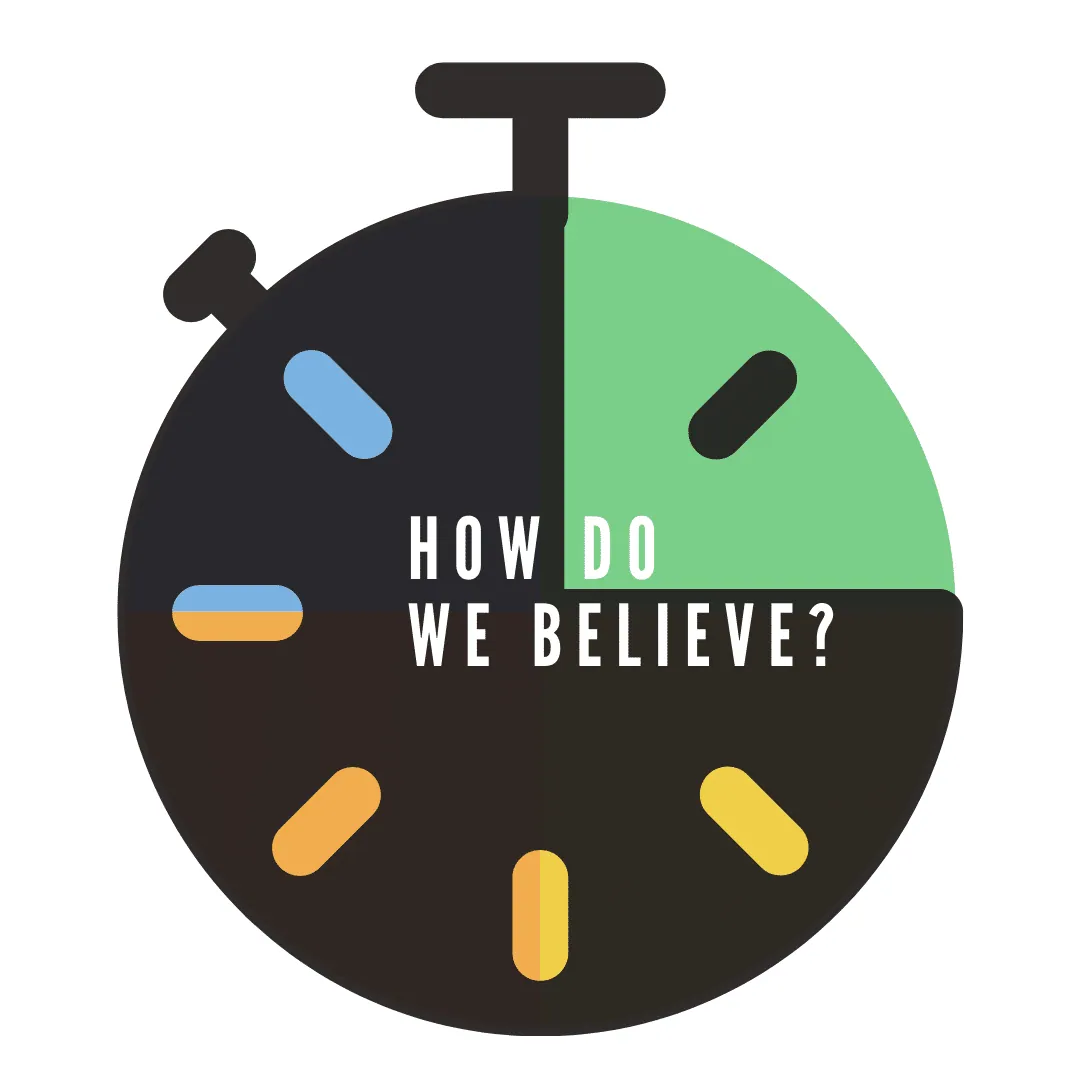 A stopwatch graphic reading 'How Do We Believe?' (Minute 4 of the exercise).