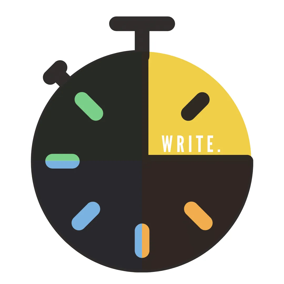 A stopwatch graphic reading 'Write.'