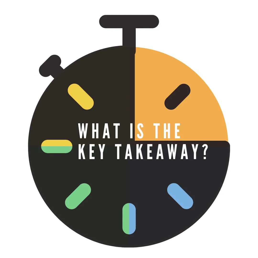 A stopwatch graphic reading 'What is the Key Takeaway?' (Minute 1 of the exercise).