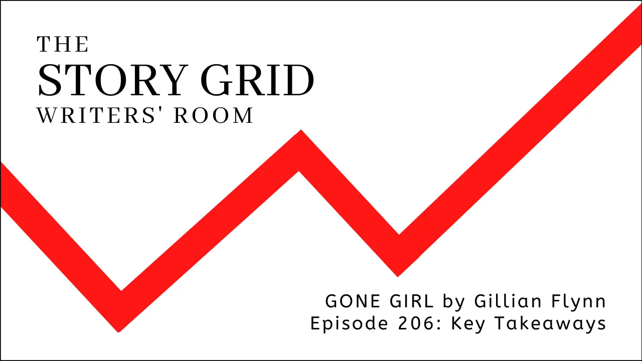 Title card for The Story Grid Writers' Room: Gone Girl by Gillian Flynn, Episode 206: Key Takeaways.