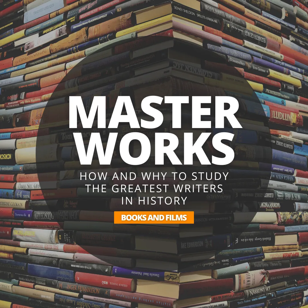 A stack of classic hardcover novels, representing the Masterworks writers study to learn craft.
