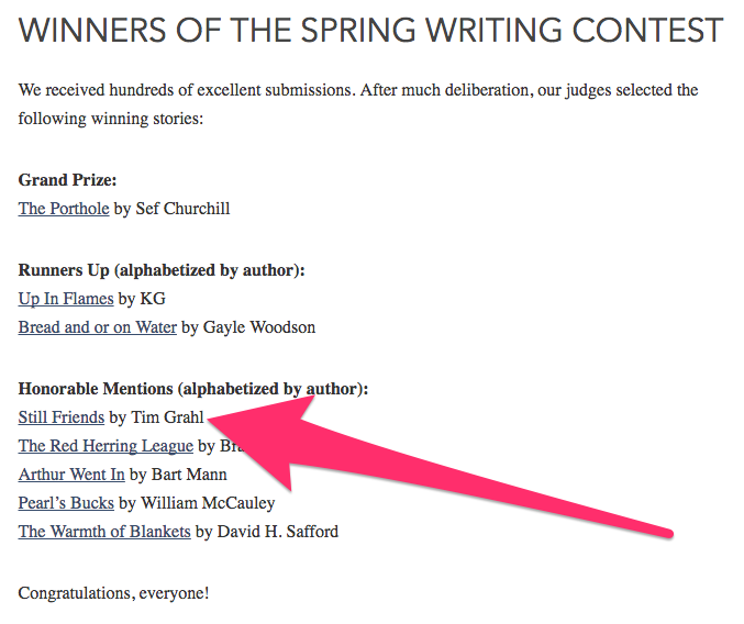 Writing Contest Results